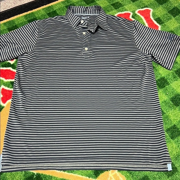 Johnnie O Polo Shirt Mens Large Stripe Navy Blue Performance Stretch Golf - Picture 1 of 6